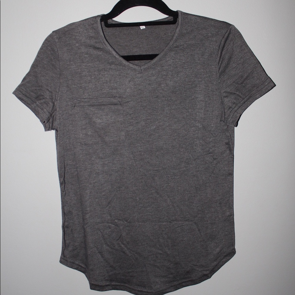 Grey V-Neck Tee with Pocket